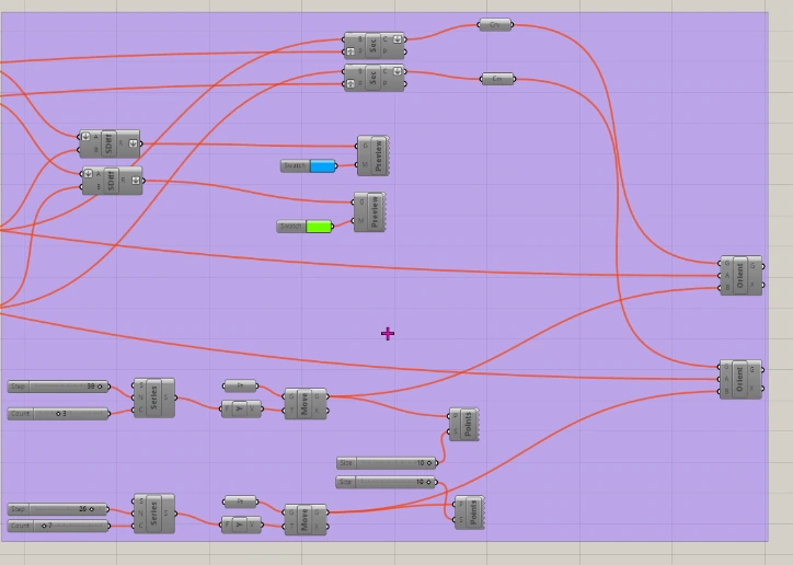 Rule clusters. Smaller groups control movement, offset, rib spacing and the response to changing inputs.