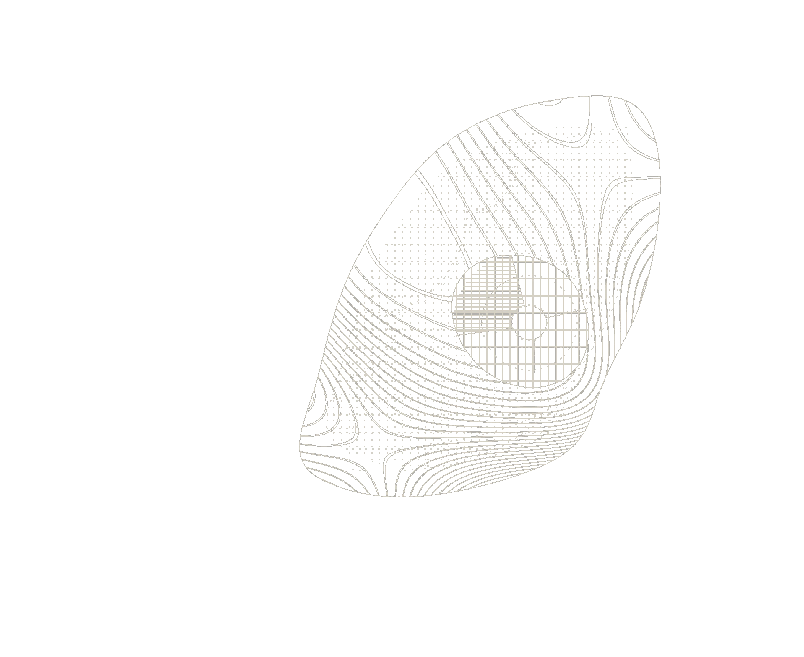 Plan geometry. The irregular outline records the environmental forces and paths that generated it.