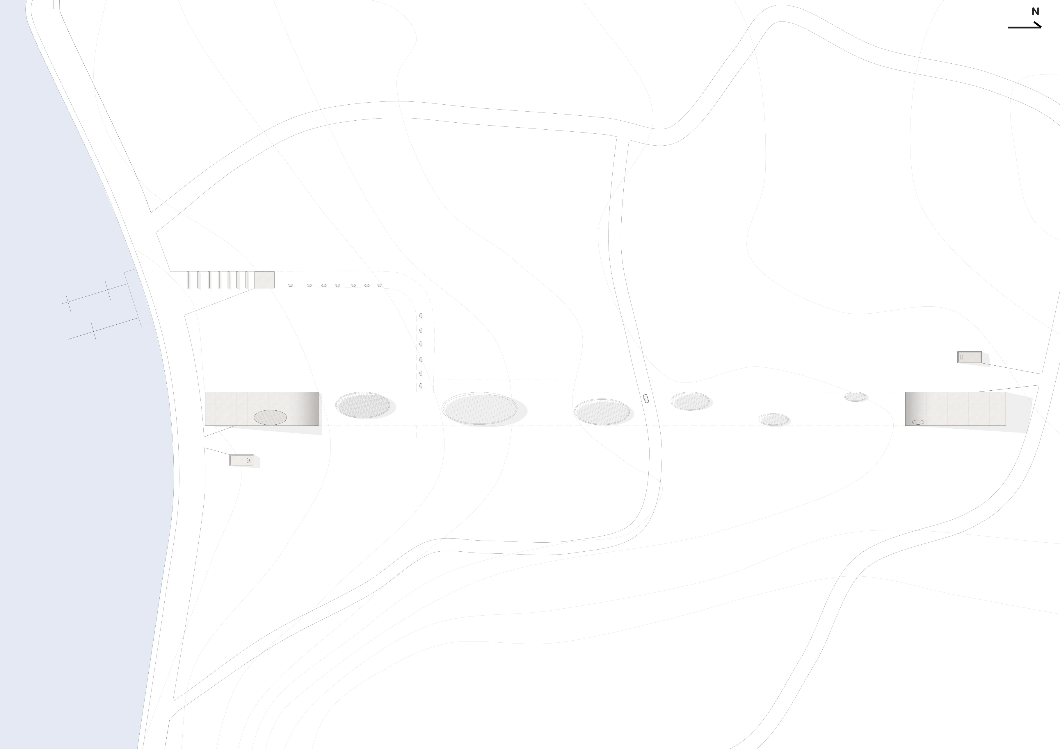 Field plan. A chain of apertures marks a route below the surface.